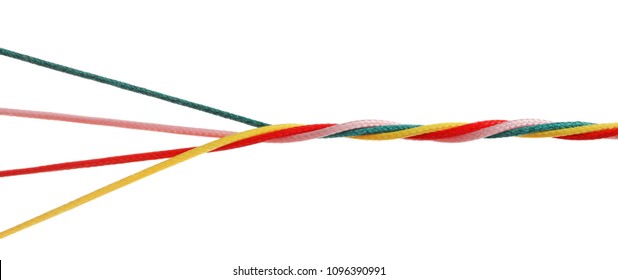 Twisted Colorful Ropes On White Background. Unity Concept