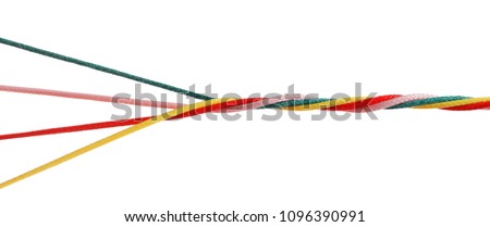 Twisted colorful ropes on white background. Unity concept