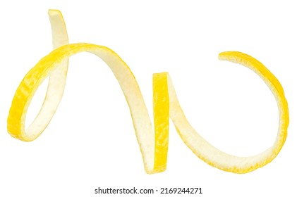 Twisted lemon peel isolated on a white background, clipping path. Ripe lemon skin. - Shutterstock ID 2169244271
