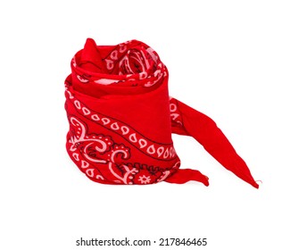 Twisted Red Bandana Removed From Hand Isolaten On White Background