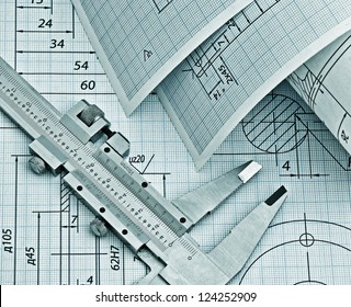 twisted technical drawing and callipers