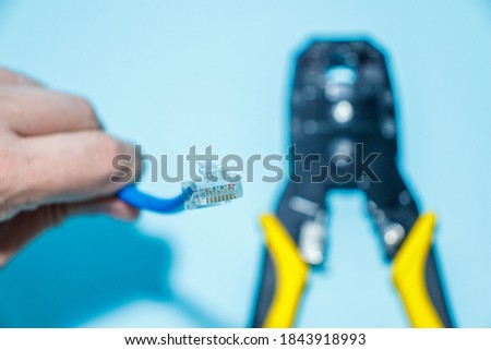 Twisting Cable Tool Twisted Pair Ethernet UTP Cat 5, Crimping RJ45 LAN cable, internet or telephone line cables and crimper,, Stepping to crimping RJ45 connector