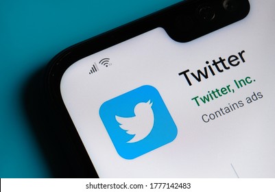 Twitter app seen on the corner of mobile phone. Stone  UK - July 15 2020: 