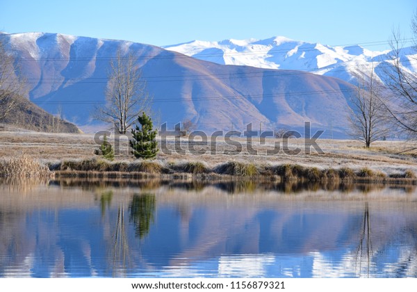 Twizel New Zealand Snowy Mountain Reflects Nature Stock Image