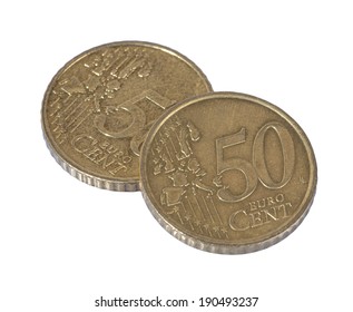 Two 50 Cent Coins Close Up On White Background