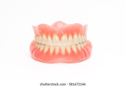 Two Acrylic Dentures ,white Background.