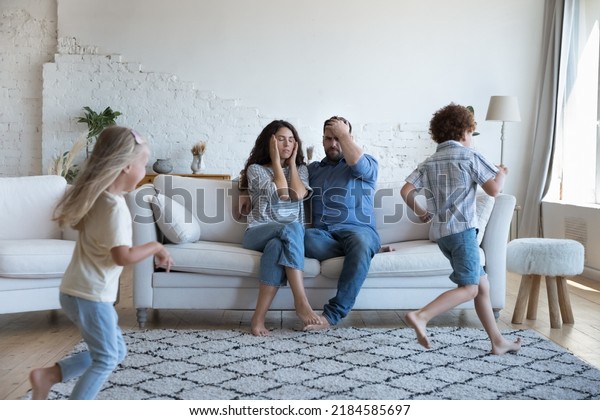 Two Active Sibling Kids Running Around Stock Photo 2184585697 ...