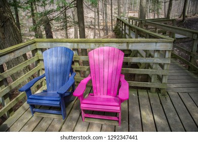 239 Painted Adirondack Chairs Images Stock Photos Vectors Shutterstock   Two Adirondack Chairs Along Wooden 260nw 1292347441 