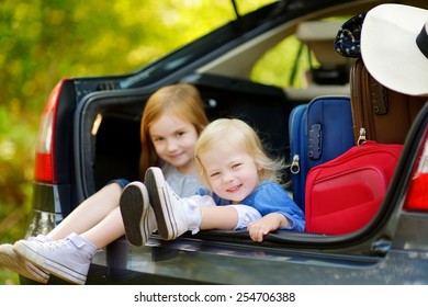 Two Adorable Little Sisters Sitting Car Stock Photo 212597056 ...