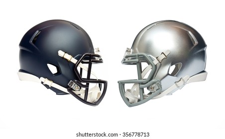 two american football helmets isolated on white background