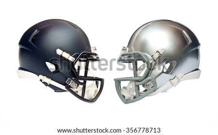 two american football helmets isolated on white background