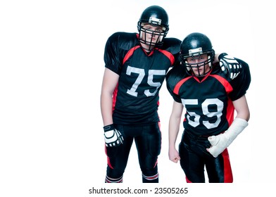 Two American Football Players, Isolated On White