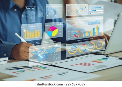 Two analyst works on a laptop showing data business analysis and Data Management System with KPI and metrics connected to the database for technology finance operations Data Analytics Statistics. - Powered by Shutterstock - Get 15% off with code: PIKWIZARD15