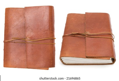 Two Angles Of  Brown Leather Bound Book