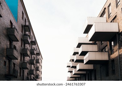  Two angular towers stand out