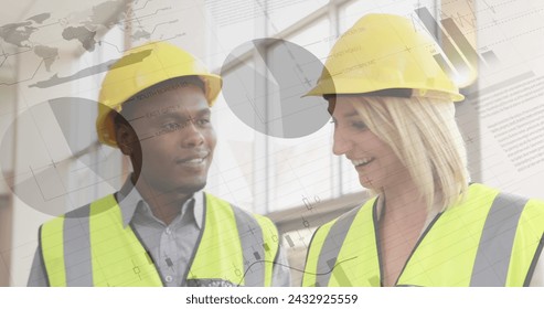 Two architects review building plans with foreground graphs. - Powered by Shutterstock