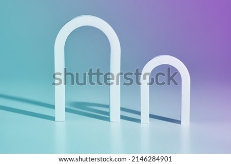 Two archways on background with pastel blue-violet hues