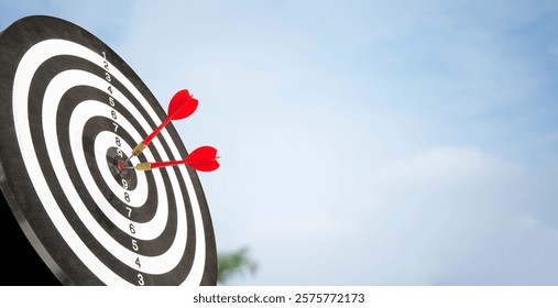 two arrows on target copy space with cloud background