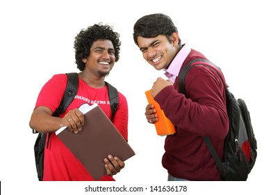 Two Asian school  boys enjoying their free time  and isolated on white background.