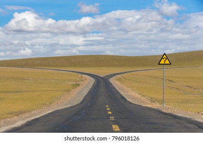 Two Asphalt Road To Different Direction ,make Choice Concept 