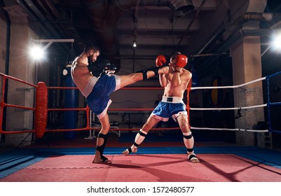 Two Athlete Kickboxers Practicing Kickboxing Ring Stock Photo ...