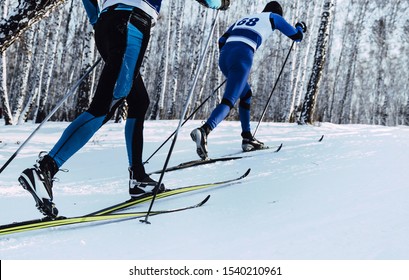 Two Athletes Skiers Move In Cross Country Skiing