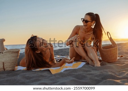 Similar – Image, Stock Photo Tranquil woman sunbathing in lounger on beach