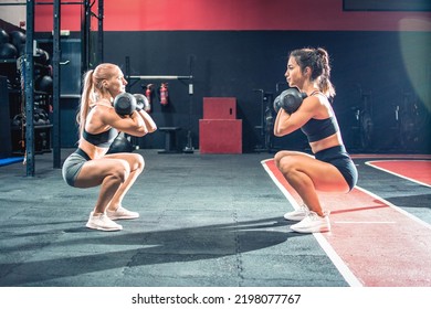 Two Attractive Fit Girl Squat Position Stock Photo 2198077767 ...