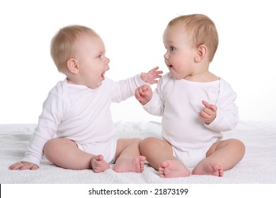 two babies talking