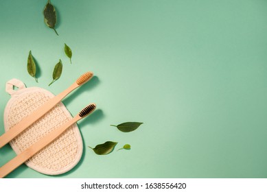Two bamboo brushes for brushing teeth, light dark pile. Zero waste