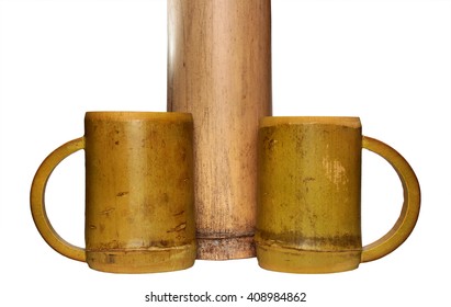 Two bamboo cups and dry stalk isolated on white background - Shutterstock ID 408984862