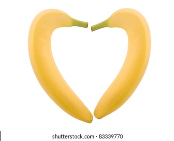 Two Banana In Heart Shape On White Background