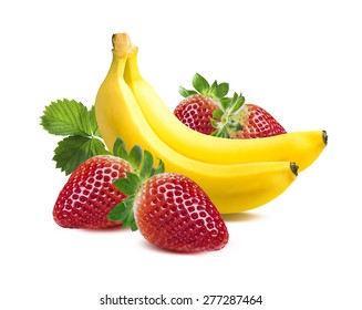 Two bananas strawberry square composition isolated on white background as package design element - Powered by Shutterstock