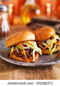 Two Barbecue Pulled Pork Slider Sandwiches