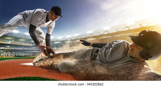 two baseball player the in action on grand arena - Powered by Shutterstock