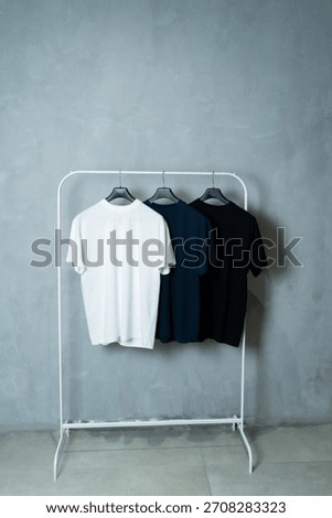 two basic colored T-shirts on a minimalist clothes rack