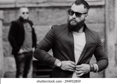 Two Bearded Men Fashion Outdoors