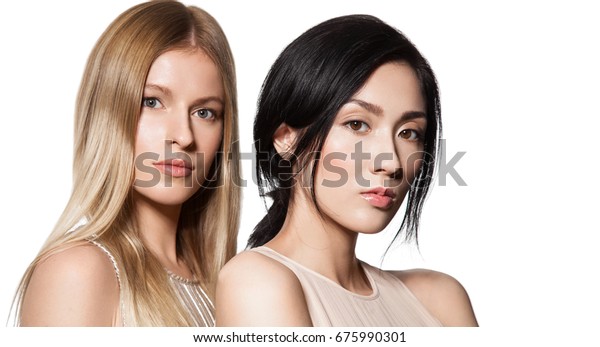 Two Beautiful Asian European Models Blond Stock Photo Edit Now