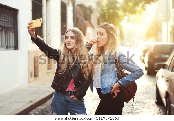 Two Beautiful Girlfriends Blonde Girl Long Stock Photo Edit Now