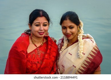 Two Beautiful Indian women wearing Saree with smiling face. 