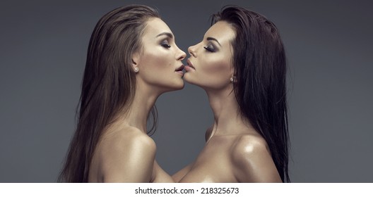 Two Beautiful Kissing Women