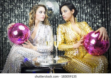 Two Beautiful Sexy Disco Women Bar Foto Stok Shutterstock