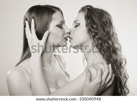 Two Beautiful Sexy Women In Erotic Foreplay Game Black And White Photo Two Beautiful Sexy Women In Erotic Foreplay Game Black And White Photo