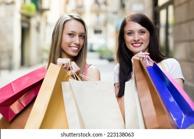 Two Beautiful Smiling Girls Shopping Bags Stock Photo 223138063 ...