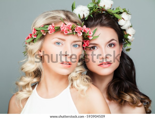 Two Beautiful Women Long Curly Hair Royalty Free Stock Image