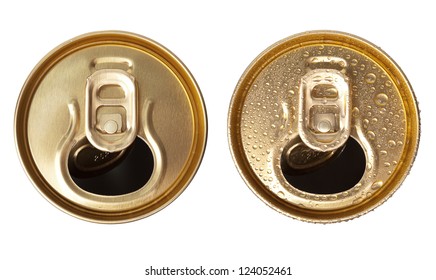 Two Beer Cans On A White Background Top View