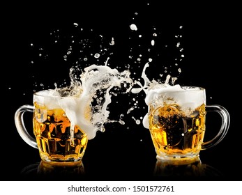 Two beer mugs splash with drops - Powered by Shutterstock