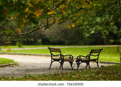Two benches in a park