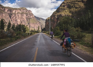 Two Bikes On Road In The Sacred Valley Of The Incas, Cuzco. Peru. 