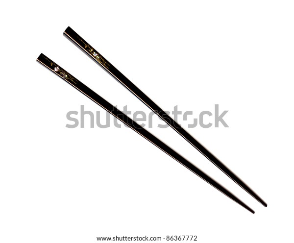 Two Black Chopsticks Ornate Decorations Isolated Stock Photo Edit